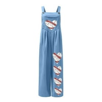 Voncos kombinezoni za žene proljeće ljeto - široka noga modna casual puni gumb skakači rompers plavi
