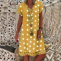 Zpanxa Maxi Haljina za žene Modni ljetni casual kratki rukav V-izrez za tisak V-izrez Haljina labave haljine duge suknje za žene haljine žuti s