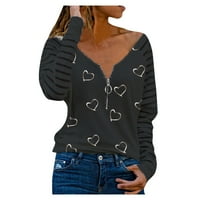 Ženske majice Veličina dugih rukava Bluza Heart Fashion Print Vneck plus bluza vrhovi