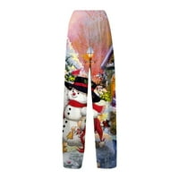 Žene Modni Božićni Santa Claus Snowmen Print Casual Loose hlače plus veličina labave hlače Pink XXXL