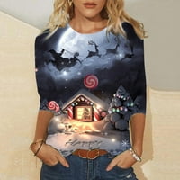 Puawkoer vesele božićne majice za žene Xmas Buffalo Pleaid Tree Majica Boja blok dugih rukava majica