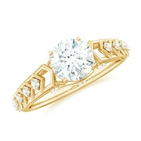 Okrugli pasijans Moissines Ring za žene, Art Deco zaručnički prsten, 14k žuto zlato, SAD 8.00