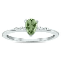 Ženski zeleni ametist i dijamantski iskrični prsten u 10k bijelom zlatu