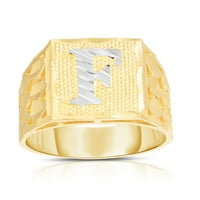 Floreo Muški 10k žuti zlatni abeceda Dvo-tonski kvadrat A-Z inicijalni prsten, veličina - 11