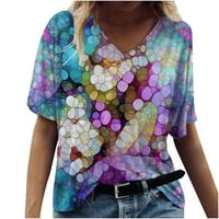 Ženska majica s kratkim rukavima V-izrez Top cvjetni print casual labav bluza Multicolor XXL
