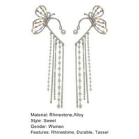 Jiaroswwei Pair Lady Ear Clip Leptir Oblik Večer sjajan Rhinestone Inlaid Individualne ženske naušnice Žene Nakit
