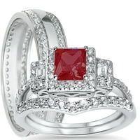 Njegov i njeni vjenčani prstenovi, rubin CZ svadbeni set za brisanje, sterling srebrni bendovi Njega 8 13