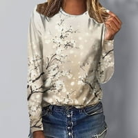 Ženska jesena moda, ženski vrhovi, dugi rukav casual cvjetni print Top Crewneck bluza TEE majica Tunic