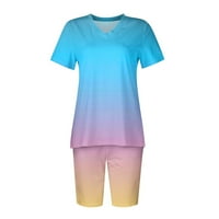 Sksloeeeeeeeeeeeeet za ženske hlače setovi, dva gradijentska odjeća za žene Ljeto V izrez T-majice Tops Biker Hotsas Workout Sports TrackSuit, svijetlo plavi XL