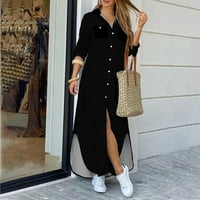 Maxi haljina ljetna haljina ženska modna rever gumba proreza košulja ženske haljine crne haljine m