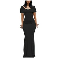 Ersazi Ženski ljetni casual okrugli vrat kratki rukav za mršavljenje, čvrste haljine Bodycon haljine 1- crne haljine za žene s