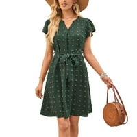 Vintage haljina za žene Žene Ležerne prilike na vratu bez rukava bez rukava od trapera kratka haljina zelena x-l