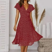 Ležerna haljina za žene kratkih rukava V izrez cvjetna polka tačka tiskana haljina m