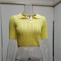 GDFUN THIRTS majice za žene ljetne ženske gornje boje u boji V-izrez pletena vune kratki rukav