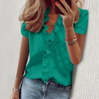 Ženska plus veličina kratkih rukava Summer Solid Color Ruckel V-izrez majica
