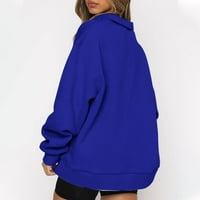 Hueook Dukseri za žene plus veličine dugih rukava sa dugim rukavima od pune boje modna ležerna bluza sa džepnim revertnim puloverskim vrhovima