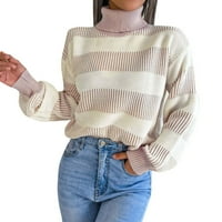 Prevelizirani džemperi za žene prugasti ispisani turtleneck dugih rukava ulični stil kontrastne pruge