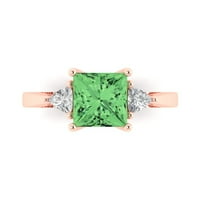 2. CT sjajan princezo simulirani zeleni dijamant 14K ružičasto zlato Trokratna prstena veličine 4