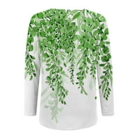 Tking modni vrhovi za žene s dugim rukavima V izrez cvjetni bluza za bluzu pulover Korup majica zelena xl