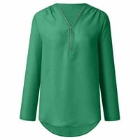 Žene Casual Zip V izrez Plus size Košulje Ljeto Loose Roll-up Bluze s dugim rukavima Tees