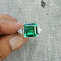 SterlingsIlver Prirodni certifikat 4.25CT Smaragd SOLITAINS prsten za herus8.5