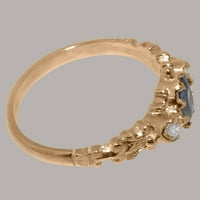 Britanci izrađeni čvrstim 10k ružnim zlatnim prstenom sa prirodnim safirnim i kubnim cirkonskim ženskim