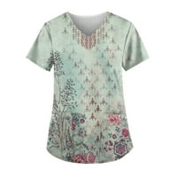 Ljetne vrhove Ženska retro tiskana radna odjeća V-izrez plus veličina majica sa džepovima