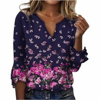 Dyegold rukave za žene cvjetne grafičke majice casual labave dame vrhove i bluze V Tunike rukava