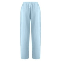WHLBF Ljetno čišćenje Ženske hlače Ležerne prilike pune džepova u boji elastične struke Udobne ravne