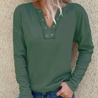 Ženska moda Jesen Zimska solidna boja Dugi rukav Pocket pulover V-izrez Top Hot6SL868370