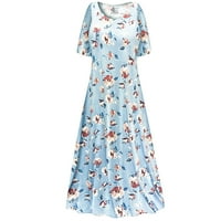 Plus size Extra visok ženski Strechy okrugli dekolte sa haljinom kratkih rukava Plava polja Dizajner