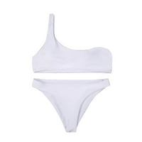 Kupaći kostimi za žene plus, axxd seksi čvrsta boja jedno rame Bikini običan bijeli asimetrični plivajući