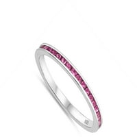 Ružičasta kubična cirkonija slaganje vjenčanog prstena za vječnost. Sterling Silver Band nakit ženska veličina 9
