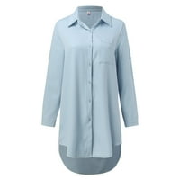 Ealityy Women Bluzes Casual Chiffon V bluza s rukavima za vrat Tors Solid Boja Ležerna majica s dugim rukavima Ženska majica White Dugme Down