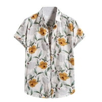 Pgeraug muška majica pamučna posteljina Havajski print s kratkim rukavima bluza za bluzu za majice za