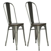 Metalna stolica za ručicu Aidan sa drvenim sjedištem, srebrom, setom od 2