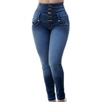 Ganfancp nove hlače Žene visokog struka Skinke Skinke Stretne hlače Calf Dužina Dužina pune boje Jeans