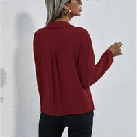 Labavi čvrsti boja vrhova ženskog gumba dolje majica V izrez štand ovratnik pamučna bluza dugih rukava