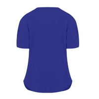 Ženska casual labav elegantna bluza s kratkim rukavima Zapadne košulje Ljeto vrhovi Žena Tunička Lady Work Bluzes Dressy Solid Color Plain Criss V izrez Vintage Blue XXL