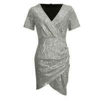 Huaai Flowy Haljine za žene Solid Boja Ljetna haljina V izrez Modni kratki rukav Slimpy haljina siva