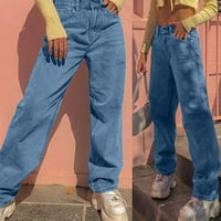 Modne žene Visoki struk labav džep plava čvrsta boja Jeans Hlače Women Plus size Odjeća Relativno odijelo