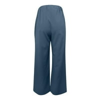 Cotonie Womens Široke hlače za noge Čvrsta boja elastična visoka struka labave udobne pantalone sa džepovima