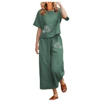 MLQIDK Ženska posteljina postavljena odjeća za ljetne odjeće Ležerne prilike kratkih rukava s dugim hlačama TrackSuit Sweatsuits Sets, Ment Green S