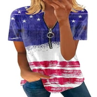 Žene Ljeto vrhovi Američka zastava Majica V izrez majica Labava tunika Bluza Dnendawer Tee Style F M