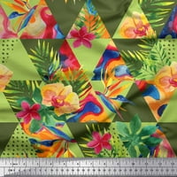 Soimoi Poly Georgette Provjera tkanine, lišće i tropsko cvijeće tiskane tkanine uz dvorište široko