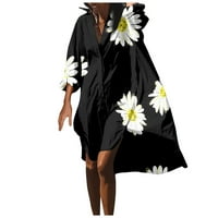 Žene oblače a-linijski okrugli dekolte, ležerna haljina s dugim rukavima od ispisana sredina ljetna ženska haljina crna 5xl