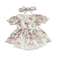 Dojenčad za bebe Djevojke Ljeto odijelo cvjetno print lisnata kratka rukava vrh + kratke suknje + trake