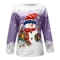 Tking Fashion Ženski pulover Top Snowflake Snjegović Print Casual Sports 3D Print Active Streetwear Bluze Božićni kostimi za žene - Ljubičasta l