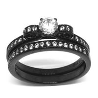 Njegova njegova okrugla CZ CRNI IP nehrđajući čelik Vjenčani prsten set muškog vjenčanog ravnog pojasa
