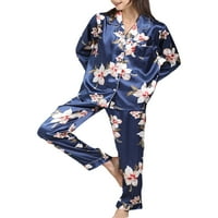 Thaisu Žene Imitacija Svilena pidžama Lounge Set, Cvjetni srčani Dot Print majice s dugim rukavima +